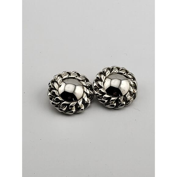 Vintage Bergere Silver Tone Clip On Earrings 1" Rope Wreath Design - Picture 1 of 5